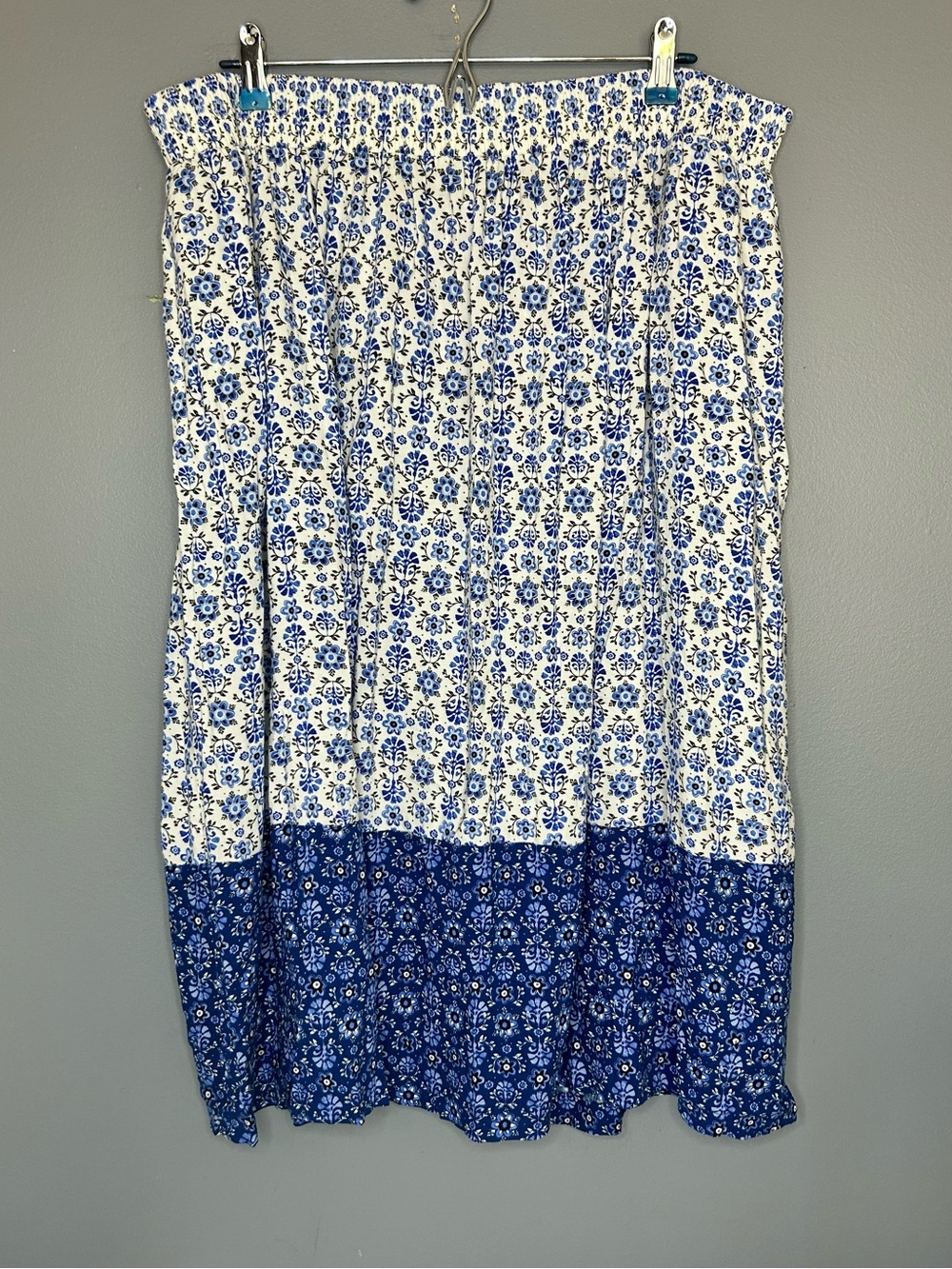 Croft & Barrow Midi Skirt Women 1X Blue Floral Peasant Elastic Waist Boho Pocket